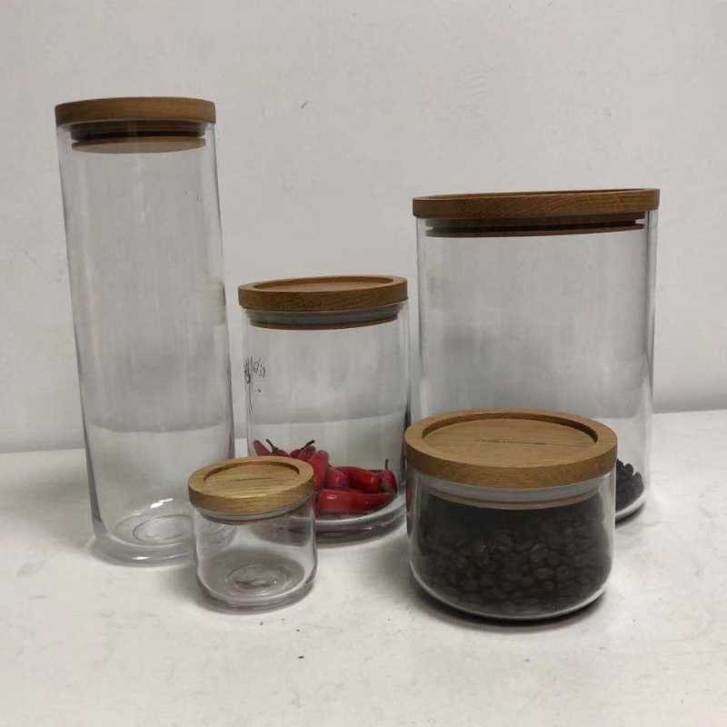Clear Sticla de stocare a alimentelor Cablish Colecție Jar cu capac de lemn de aer